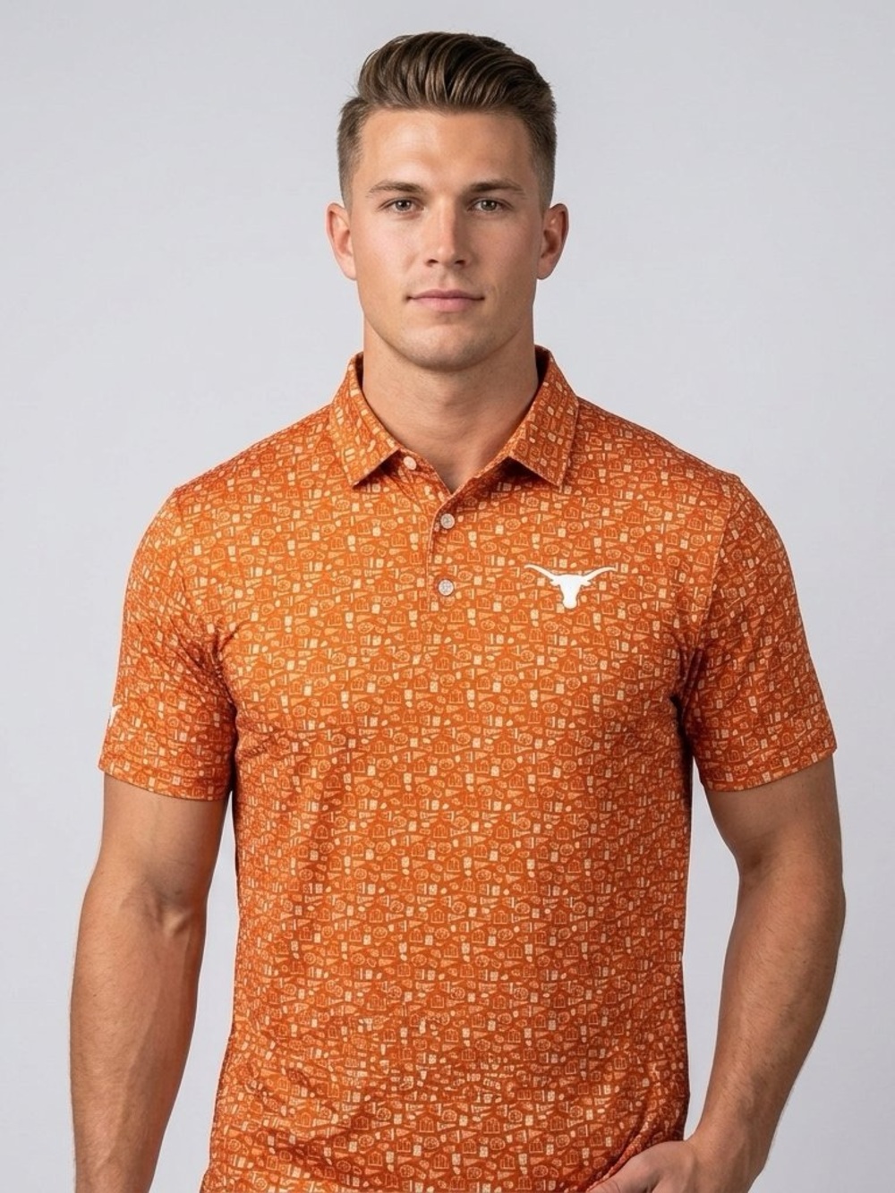 Men’s Size L University Of Texas Longhorns Polo Shirt, Antigua New Fun Pattern